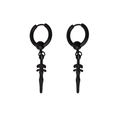 Pendientes de aro de acero negro con colgante de espada cruzada estilo punk - Pieza Única / Negro