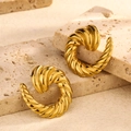 Golden twisted rope hoop earrings in titanium steel for women with high-end polished finish - Twisted Rope Texture Style (Style 8)