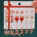 Set of 9 rose gold Christmas earrings featuring reindeer, snowflakes and pearls on card - 45 Snowflake (9 Pairs Set)