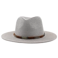 Chapeau de paille blanc cassé avec ruban marron clouté et boucle rétro pour protection solaire - M (56-58cm) / Gris