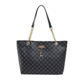 Borsa tote nera retrò con motivo a rombi, catena dorata e ciondolo a cervo - Nero