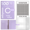 Purple PU leather 100 envelope savings challenge binder set with tracker and cash pockets - Purple Shell + 25 Four-Grid Sleeves + 1 Sticker / Purple (With 1 Sticker)
