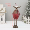 Pink Christmas reindeer plush toy with retractable legs and red outfit, height 82cm - 82cm (Retractable)