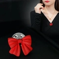 Elegant red bow brooch with opal and diamond accents and a secure silver metal back pin - Red Butterfly Brooch (4206G)