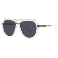 Modern retro aviator sunglasses with transparent gold frame and dark gray lenses - Transparent Black Gray
