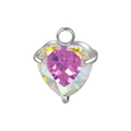 Pink heart-shaped birthstone pendant with silver claw setting and 18K gold base - No.16 AB Crystal (Steel Setting)