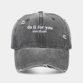 Detail of vintage washed grey baseball cap with embroidery and distressed hole effects - Adjustable / Gray