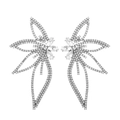 Detalle de pendientes de flores de plata con cristales brillantes para eventos - Estilo de Fuente con Pedrería Completa (WG-0088) / Plateado