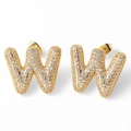 Elegant gold letter W stud earrings encrusted with sparkling cubic zirconia stones - Letter W