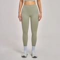 Seamless high-waisted yoga leggings in sage green with tummy control for workout - Moss Grey