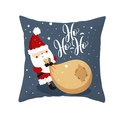 Macro detail of Christmas pillowcase featuring Santa Claus with gift bag and Ho Ho Ho text - 18x18 Inch / Dark Blue Santa with Gift Bag Style (DRD314-2)