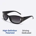 Black polarized Y2K sunglasses for women with metal butterfly decor and gradient lenses - Black Frame/Grey Lens
