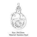 Detail showing 20x32mm stainless steel potion bottle pendant with moon and eye patterns - Silver Potion Bottle