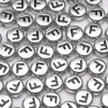 Silver 4x7mm acrylic alphabet beads with black letter F for DIY jewelry making - Letter F