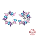 Elegant S925 sterling silver stud earrings with colorful zircon floral wreath design - 30起订-EQE49-P-Silver Multi-Color Gem