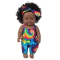 12-Zoll afrikanische Babypuppe mit lockigem Haar im bunten Tie-Dye-Strampler-Set - Bunte Hosenträger Batik (Q12-068)