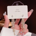 Luxurious S925 silver fringe earrings with white pearls and sparkling zircon stones - Gold Pearl Rhinestone Tassel (E0200)