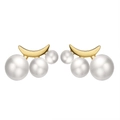 Elegant gold earrings featuring three white pearls in a curved linear arrangement - GPE27-14k Simple Three-Pearl Studs / Gold