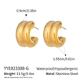Detail of 18K gold plated chunky C-hoop earrings in stainless steel with dimensions info - Gold Chunky C-Shape (YYE023308-G)