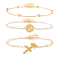 Three-piece golden Sagittarius zodiac bracelet set featuring minimalist chain designs - Sagittarius