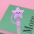 Cute purple star silicone straw topper with smiley face for 8-10mm reusable straws - Purple Star / 10mm