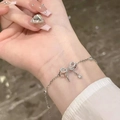 Elegant silver bow bracelet with sparkling zircons on an adjustable delicate chain - Dreamy Butterfly Bowknot Bracelet