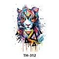 Waterproof temporary tattoo featuring a colorful watercolor tiger with geometric triangles - Th-312 / 210*148mm