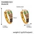 18k gold plated stainless steel U-shape hoop earrings with multicolored cubic zirconia - Gold/Black Zircon-M