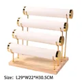 Golden 4-tier wooden jewelry stand for bracelets and watches with white cylinders - Four Layer Gold Bangle Stand-White Leather