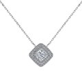925 silver necklace featuring a square pink zircon with a double halo pendant design - Necklace / White