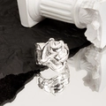 Bague ouverte en argent massif S925 avec texture de lave irrégulière et fini argenté - Ouvert Réglable / Or Blanc