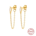 S925 sterling silver drop earrings with marquise-cut zircon and long tassel chains - #12 Marquise Zirconia Chain / Gold