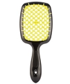 Black and yellow hollow grid hairbrush with ergonomic handle for detangling - Pale Yellow To Black Stem