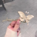 Elegant gold butterfly hair clip with cream enamel wings and white pearls for women - Off-white Enamel Butterfly Hair Clip