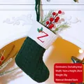 Dark green knitted Christmas stocking with white cuff and red embroidered letter Z - Letter Z / Dark Green