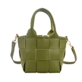 Grass green woven bucket bag in synthetic leather with top handle and crossbody strap - Light Green