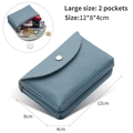 Blue leather coin purse dimensions 12x8x4cm showing two large capacity pockets - Double Layer / Light Blue