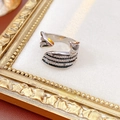 Detail of silver vintage ring with zircon inlay and black enamel in a retro frame - Adjustable Open Style / Silver Black