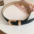 Green lychee pattern leather belt with polished gold buckle and minimalist metal loop - 53# Waist Chain - Green