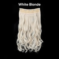 Long wavy white blonde hair extension piece with five clips on a black background - White Gold