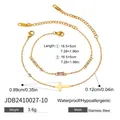Détail du bracelet croix en acier inoxydable 18K avec zircon rose et dimensions - Style Pierre Gemme Rectangulaire Rose (JDB2410027-10)