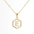 18K gold hexagonal necklace featuring a relief capital letter E on a white inlay - With Chain / Gold - Letter E