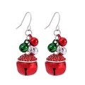 Detail view of festive Christmas earrings with red bells and green rhinestone accents - Large Red Bow Rhinestone Bell Earrings(EH991)