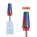 Detailed macro of 5-in-1 rainbow carbide nail drill bit with fine tapered serrated texture - Aurora Nail Drill Bit 06 (gj0632-06)