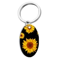 Schlüsselanhänger aus Edelstahl mit floralem Sonnenblumenmuster auf schwarzem Grund - Sonnenblume