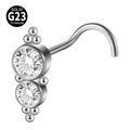 Cluster G23 titanium nose stud with sparkling cubic zirconia gems and silver finish - Double Stone With Metal Beads (Style 15 5-Shaped) / 0.8x7mm