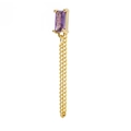 18k gold plated screw-back earring featuring a purple rectangular zircon with a long gold chain - Purple Baguette (EGD0227 Purple)