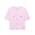 Completo con cardigan rosa a maniche corte in maglia e minigonna con bottoni dorati - S / Top Rosa