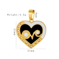 Golden heart pendant with black Love inlay, white rhinestones, and 21mm dimensions - HD-51 Heart Love (21mm)