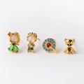 Set di 4 orecchini a lobo dorati a tema principessa con zirconi colorati e brillanti - Set da 4 Pezzi (Figura/Orso/Bersaglio/Principessa) / Oro